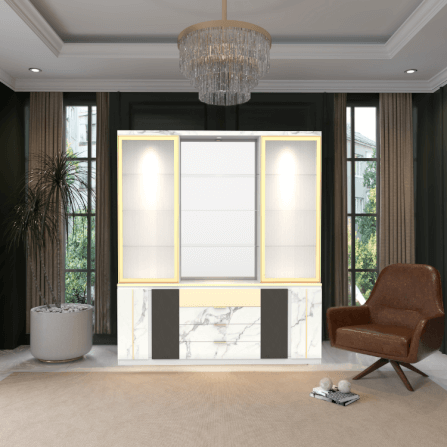 ตู้โชว์กระจก WISDOM DESIGN FURNITURE รุ่น GW-201 200 ซม. สีขาว/ซอฟท์มาร์เบิ้ล_2